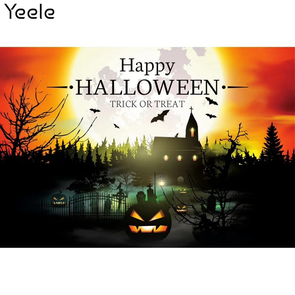 

Yeele Photo Background Halloween Theme Backdrop Castle Pumpkin Lantern Moon Bat Children Portrait Photography For Studio Shoots