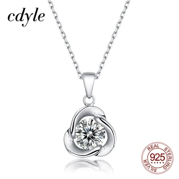 

Cdyle Minimalist 925 Sterling Silver Flower Diamond Pendant Necklace for Office Career Lady Clothing Jewelry Accessories