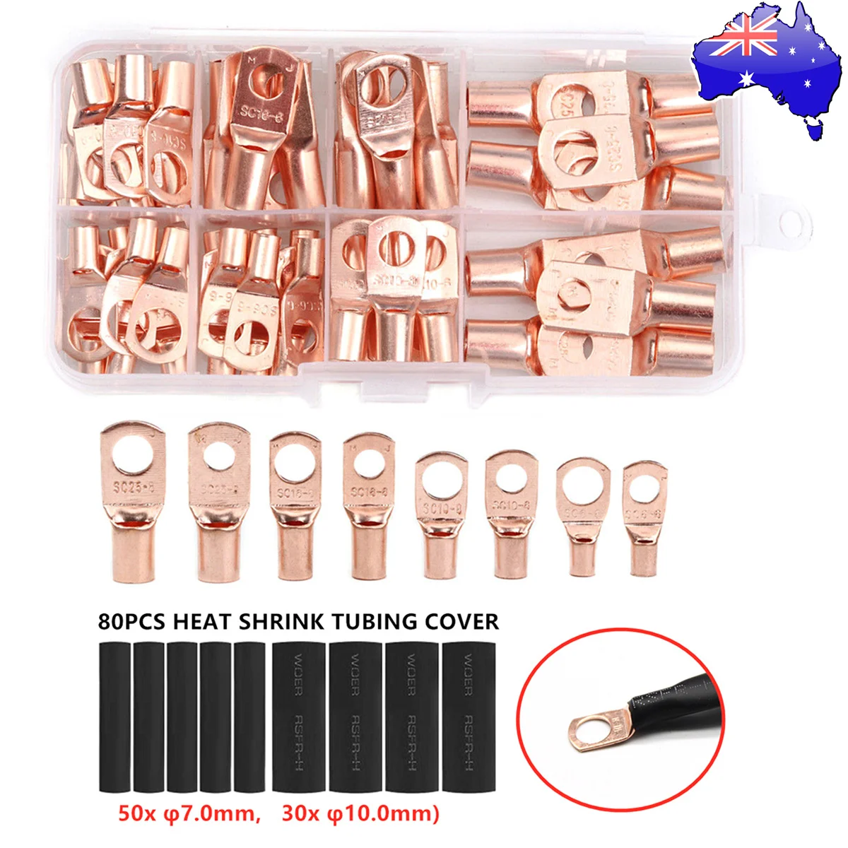 140PCS Assortment Copper Lug Ring Car Battery Terminals Electrical Wire