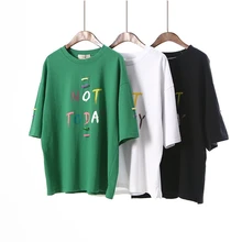 Футболка женская одежда летняя Однотонная футболка Женская Повседневная модная футболка с коротким рукавом плюс размер красочная буква Футболка с принтом