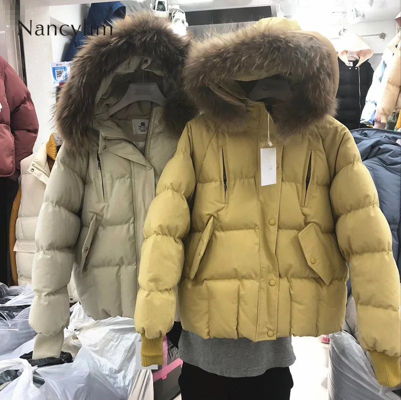 Женские парки в Корейском стиле с капюшоном и меховым воротником, новинка, шикарное пальто для хлеба, женская зимняя куртка с хлопковой подкладкой, Свободное пальто