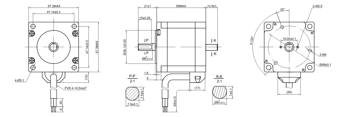 a, 56mm, 4 chumbo 57, motor 8mm para laser cnc