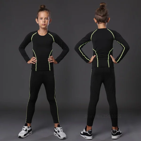 black green line Спортивный костюм для девочек, Быстросохнущий комплект для бега, компрессионные колготки для фитнеса, баскетбола, тренировок, спортзала, бега, спортивный костюм - Цвет: black green line