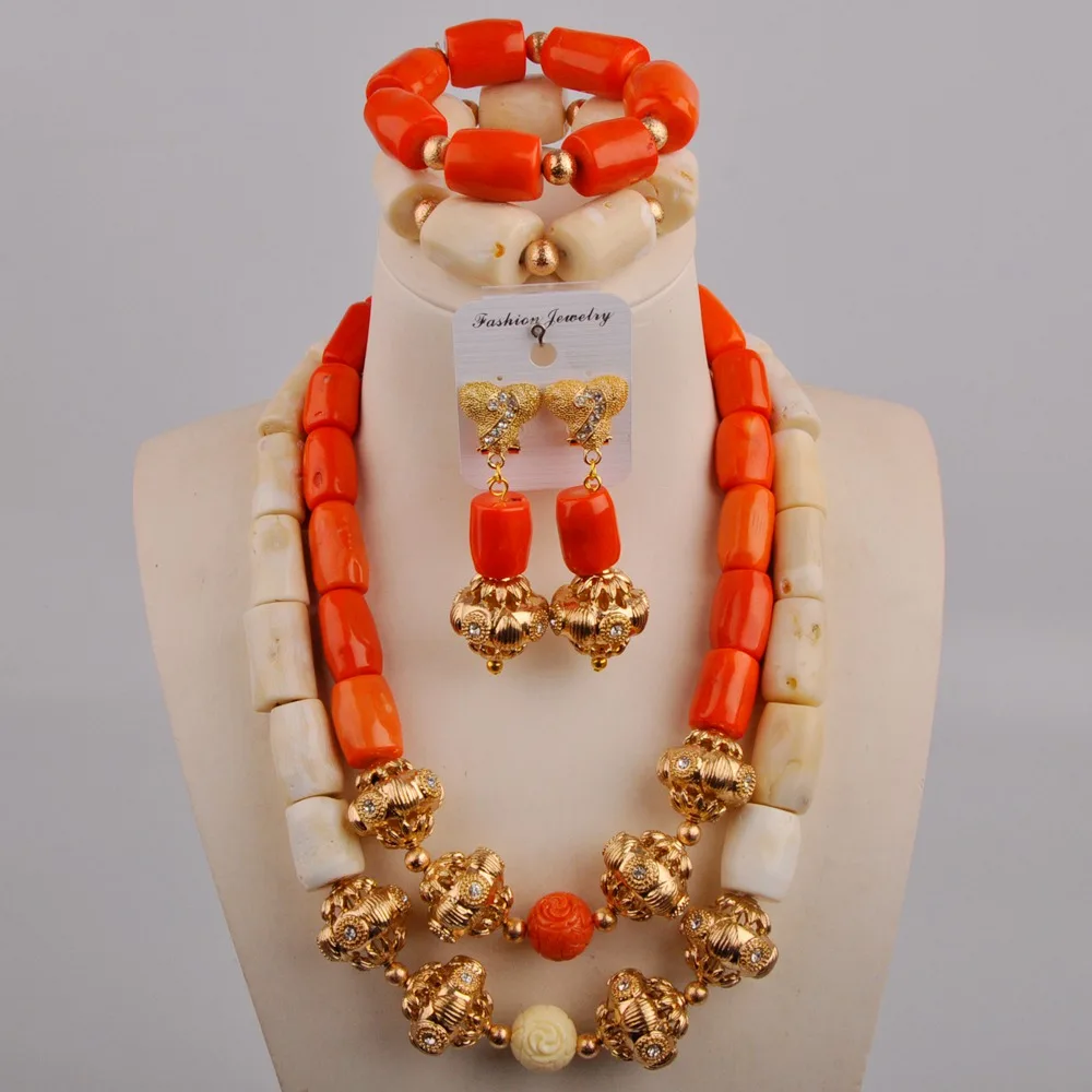 

Nigerian Coral Necklace Bridal Set African Beads Jewelry Set
