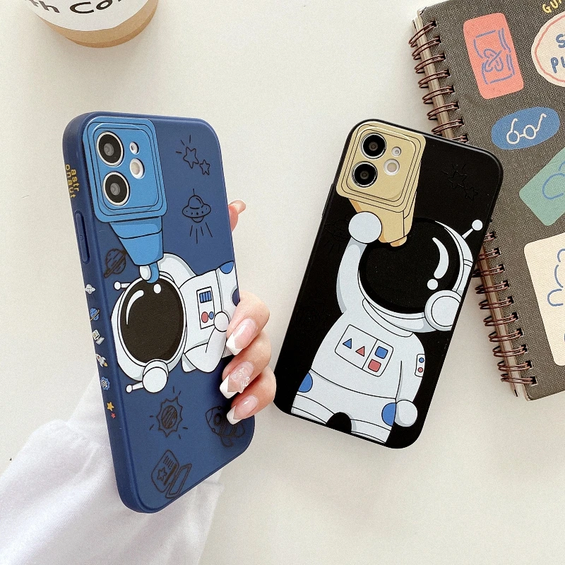 astronaut telescope Space Cartoon Cover For iPhone 11 12 Mini Pro Max Phone Case for X Xs Xr 8 7 6 Plus Silicone TPU Cases | Мобильные
