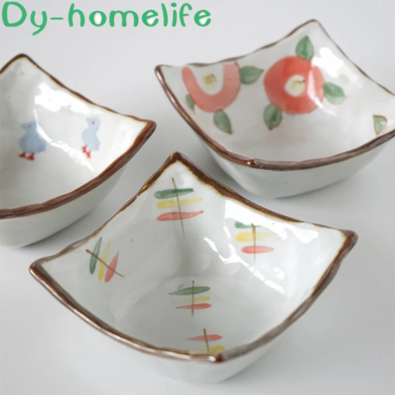

4.5inch Japanese Creative Hand-painted Duckling Square Round Ceramic Bowl Restaurant Household Bone China Square Bowl Rice Bowl