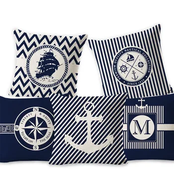 

Sea Compass Pillowcase Marine Boat Toss Pattern Pillow Cover Decorative Home Square Cushion Cover