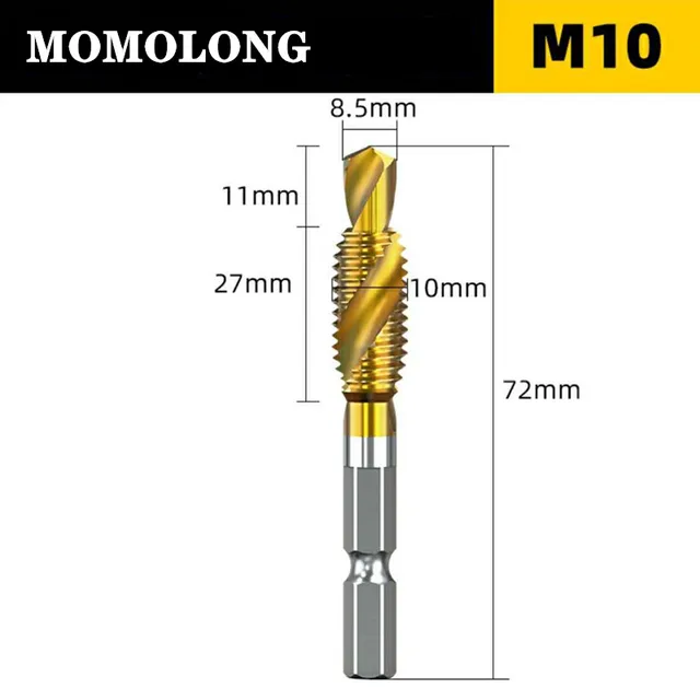 M3 M4 M5 M6 M8 M10 Tap Drill Bits 1/4 Hex Shank Machine Hand Taps Titanium Coated HSS Drilling Tap Bits Thread Screw Tools M10