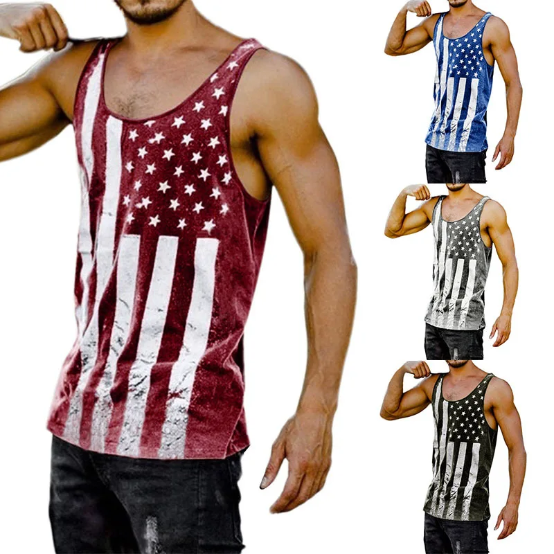 Мужская спортивная рубашка без рукавов с принтом флага весна лето|Майки| |