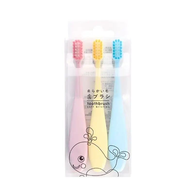 3 Pcs Ultra Soft Antibacterial Kids Toothbrush Children Baby Candy Color Cartoon Smiley Face Toothbrushes