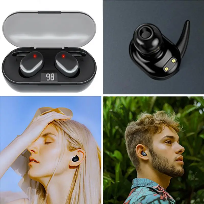 TWS Wireless Bluetooth 5 0 Smart Fingerprint Touch Headphone Headset With Charging Box HIFI Mic Active Noise Cancelling Headset