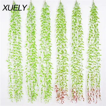 

10 PCS Green Rattan Willow Leaf Artificial Plants Wall Photography Weeping Willow Home Wedding Decorations Background Wholesale