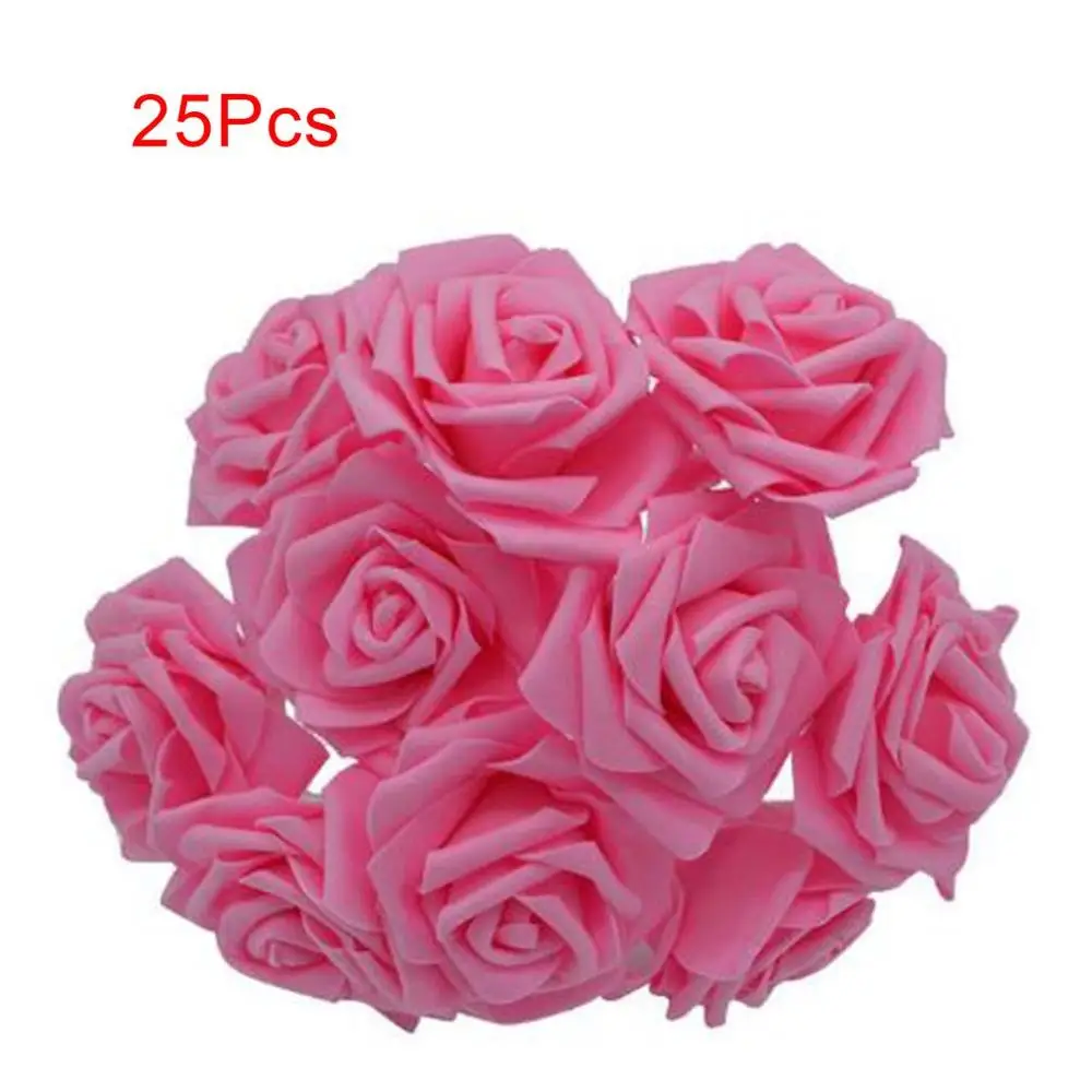 8Cm Large Pe Rose High-Grade Foam Rose Artificial Flower Bride Holding Flowers Accessories Beautiful Gift 25Pcs - Цвет: deep pink