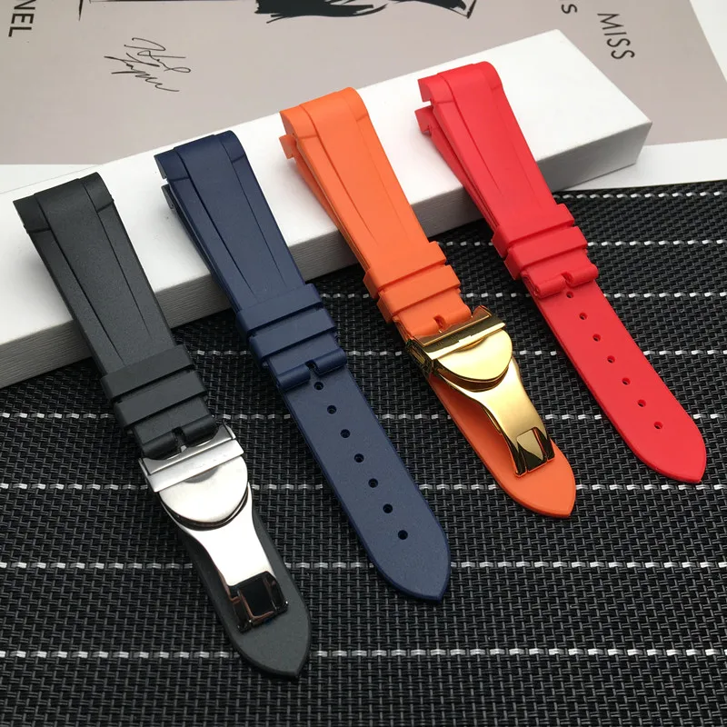 22mm Waterproof Silicone Rubber Replacement Wrist Watch Band Silver Gold Butterfly buckle For Tudor strap tools | Наручные часы