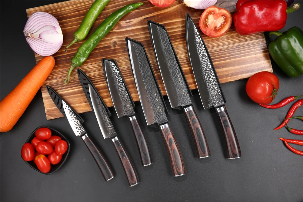 Высокое качество! кухонный нож для кирицке, 7,5 дюймов, черный нож с узором молотков, японские ножи 5CR15MOV, высокоуглеродистые ножи