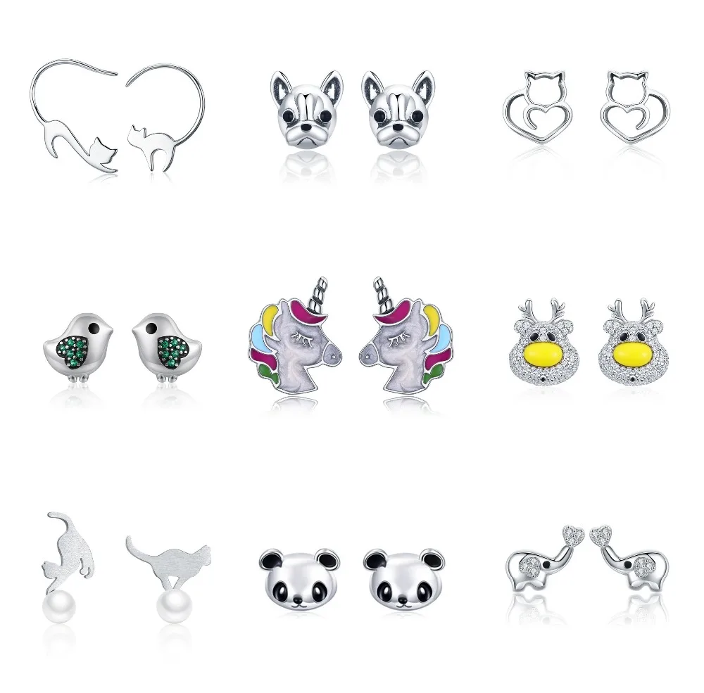 Модные серьги-гвоздики, подлинные 925 пробы, серебряные, в виде животных, трендовые, пуш-ап серьги для женщин, милые, металлические, модные ювелирные изделия, подарок