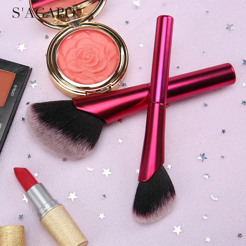 

S'AGAPO 1PCS New Blush Makeup brush Oblique Head Aluminum Foundation Concealer Loose powder Professional Face beauty Makeup tool