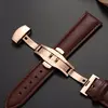 Genuine Leather Watchbands 12-22mm Universal Watch Butterfly Buckle Band Steel Buckle Strap 22mm watch band ► Photo 3/6