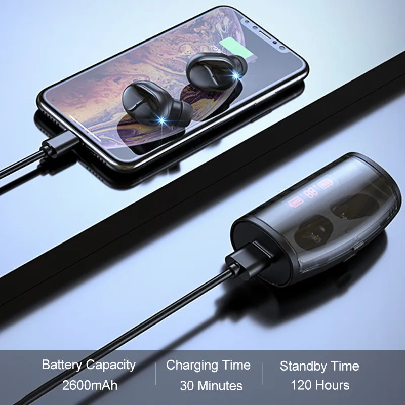 Качественные Bluetooth наушники Tws беспроводные наушники мощный светодиодный дисплей Bluetooth V5.0 водонепроницаемые наушники 2600 мАч зарядная коробка