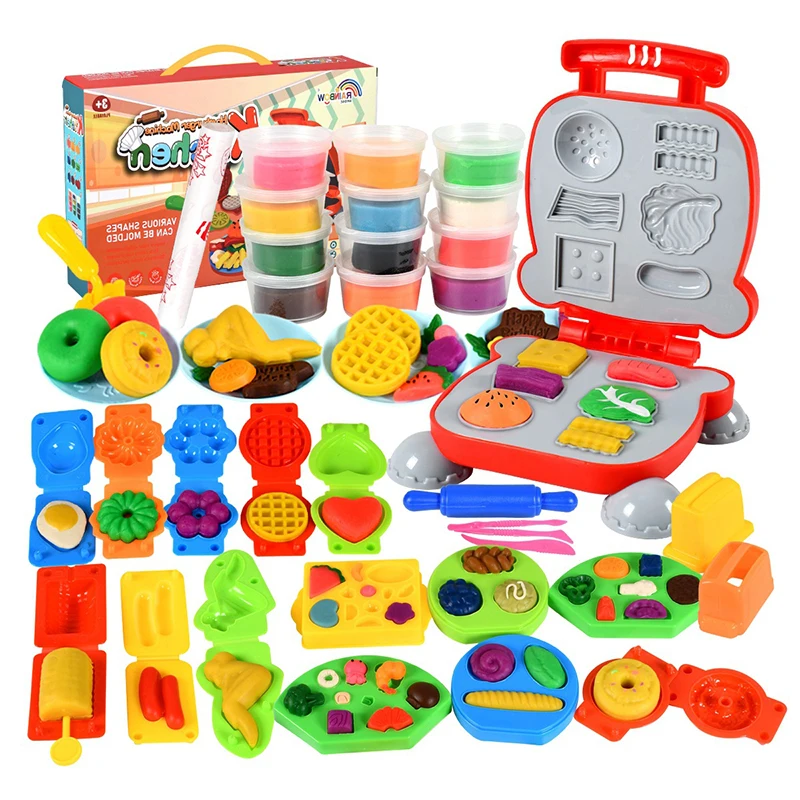 Children DIY Kitchen Pretend Play Clay Toy Plasticine Tool Set Hamburger Noodle Machine Creative Mold For Girl Handmade | Игрушки и