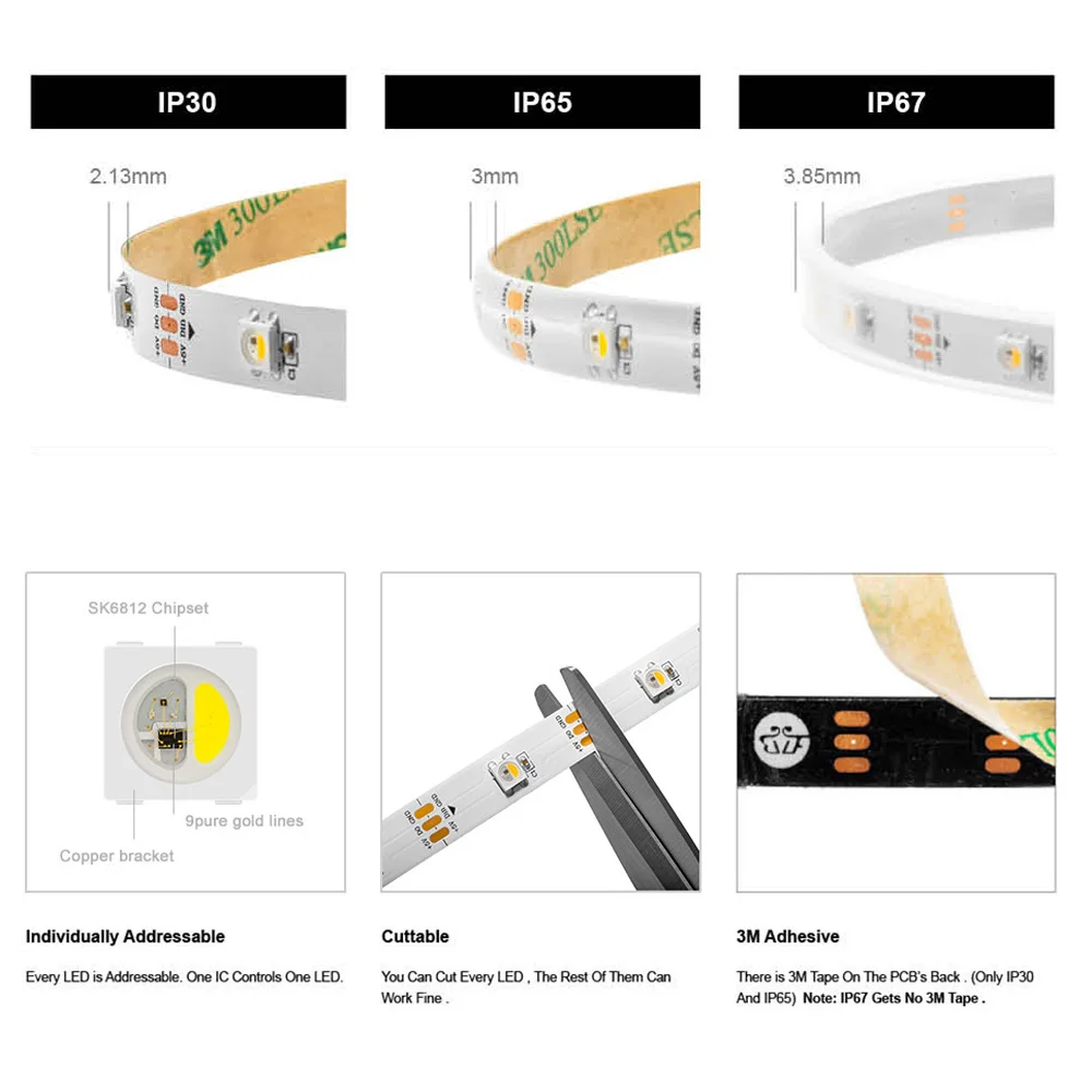 SK6812 RGBW Led Strip Light 4 in 1 Similar WS2812B 1m 4m 5m 30 60 144 LEDs Individual Addressable RGBWW Led Lights IP30 65 67 5V SK6812 RGBW Led Strip Light 4 in 1 Similar WS2812B 1m 4m 5m 30 60 144 LEDs Individual Addressable RGBWW Led Lights IP30 65 67 5V