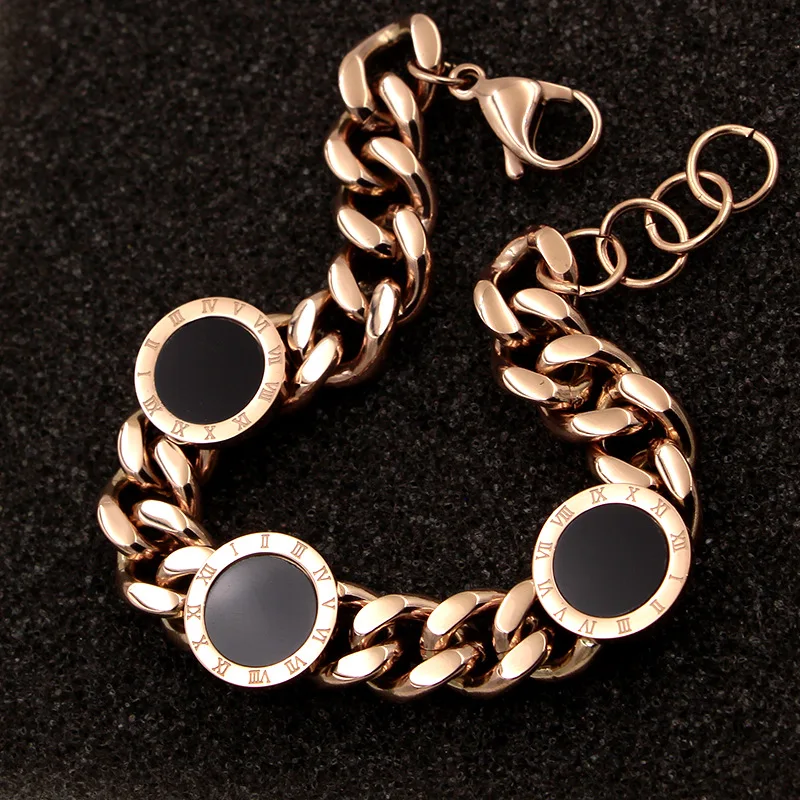 

New Fashion Three Black Roman Digital Charm Bracelet For Women Personalized Luxury Gold Color Stainless Steel Bracelet Jewelry