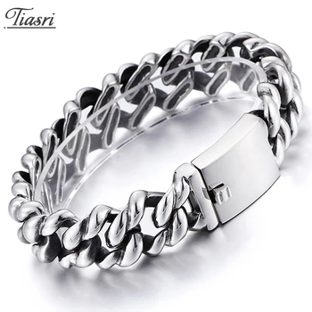 

Tiasri 18mm Retro Man Bracelet on the Hand Friends Male Gift High Quality Stainless Steel Jewelry Accessories Steampunk Style