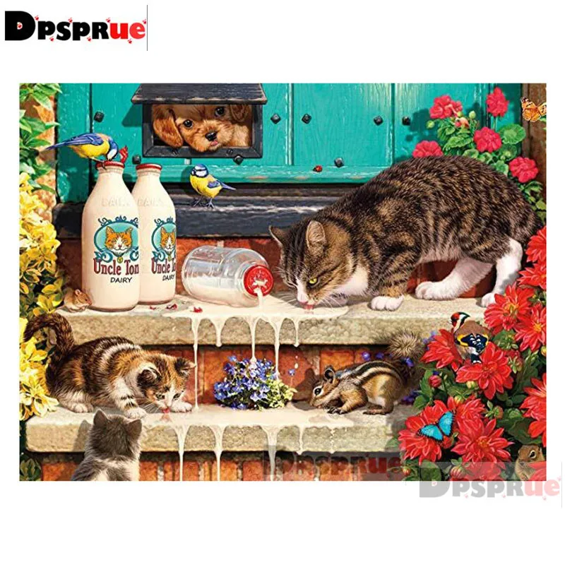 Dpsprue 5d Full DIY Square Diamond Painting Cross Stitch Animal Cat 3d Round Embroidery Mosaic Resin Home Decor Gift | Дом и сад