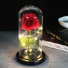 CHAUDE Beauté Et La Bête Or-plaqué Rouge Rose Avec LED Lumière En Verre Dôme Pour la Fête De Mariage Mère jour de Cadeau ► Photo 3/6