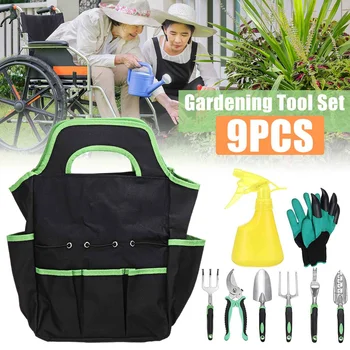 

9Pcs Garden Bonsai Transplant planting Tool Tote Gloves Trowel Hand Weeder Cultivator Lawn Farmland Combination Stainless Steel