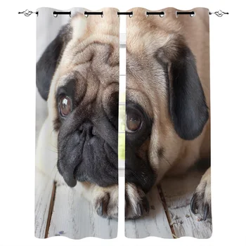 

Rest Pug, Lovely Pet Dog Window Curtains Living Room Kitchen Curtains for Bedroom Left and Right Biparting Open Curtains