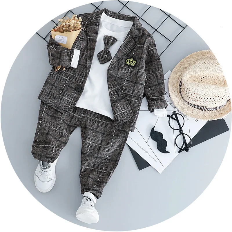 Autumn Spring Boys Formal Suits Kids Clothes Sets New Children Fashion Cotton 3pcs Coat+tops+pants Outfits Boys Party Clothing - Цвет: picture color