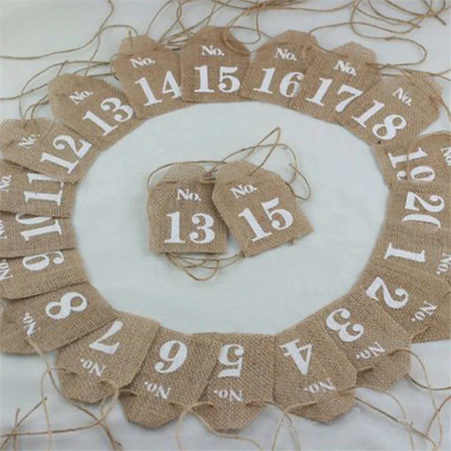 Rustic Jute 1-20 Table Numbers Burlap Wedding Table Centerpieces Vintage Country Wedding Decoration Chic Party Decor