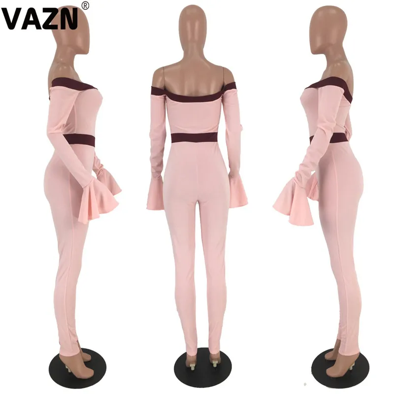 VAZN SM9054 сплошной Tide High-end сексуальный мягкий для зрелых Мода Slash шеи полный рукав Высокая талия женские длинные брючные комбинезоны
