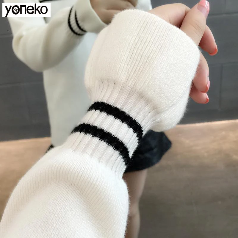 

Yoneko Hot Sell Women Sweater Square Collar Pullovers Autumn Winter Casual Cotton Sweaters Women Striped sweaters KM606