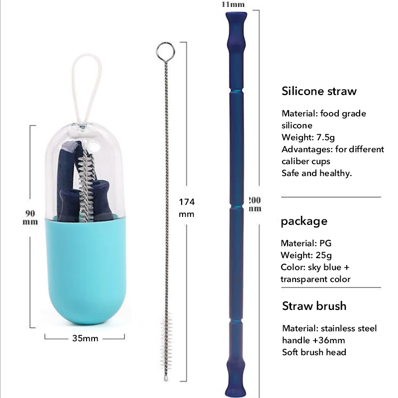 1 шт. складные соломинки силиконовые соломинки многоразовые трубочки с чехлом и чистящей щеткой