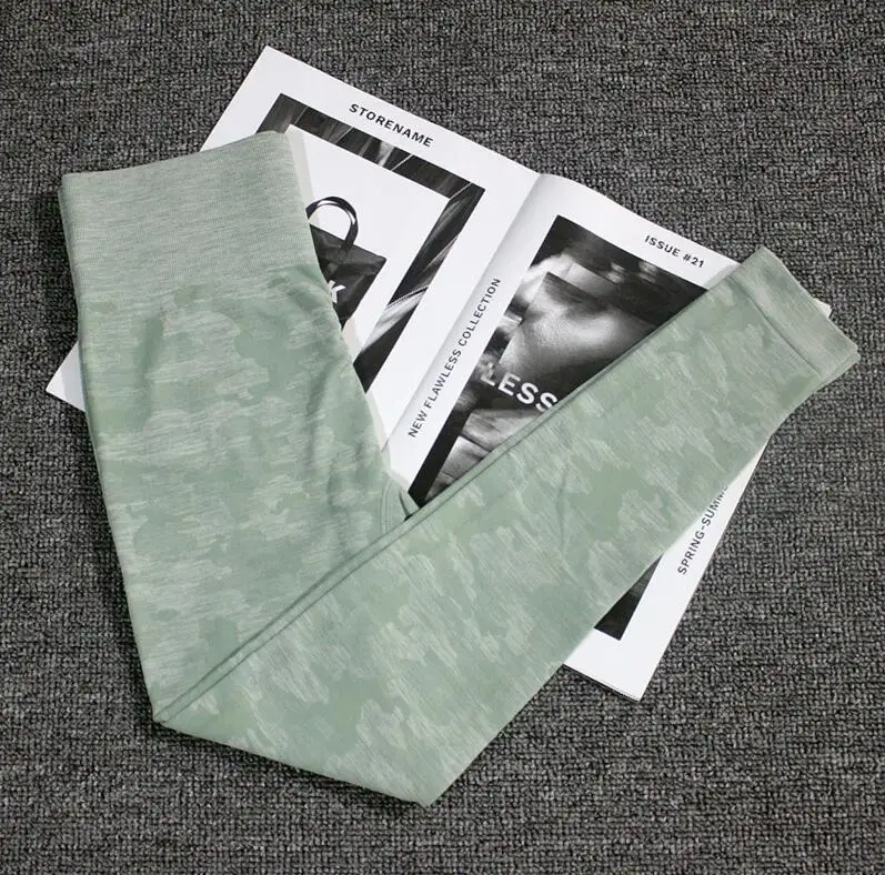 Green Pant Камуфляжный комплект из 3 предметов, бесшовные леггинсы, спортивный бюстгальтер с длинным рукавом, укороченный Топ для женщин, одежда для бега в тренажерном зале с высокой талией, для фитнеса, спортивный костюм для йоги - Цвет: Green Pant