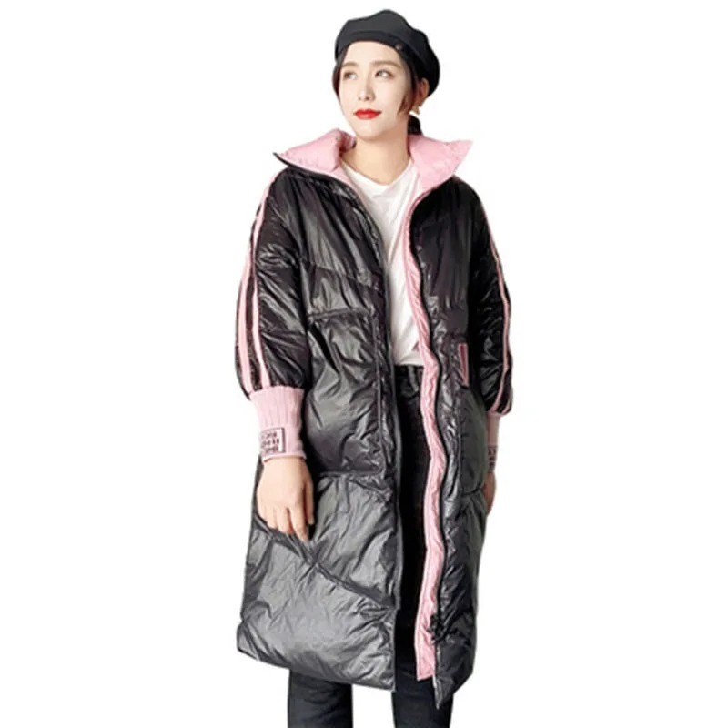 

Korean Stripe Glossy Casual Female Coat 2023 New Winter Fashion Women Down Jacket White Duck Down Trend Women Down Jacket NBH394