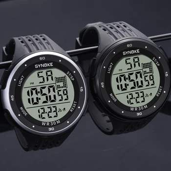 Synoke relógio masculino digital esportivo, à prova d'água com visor led visor visor grande eletrônico cronógrafo xfcs