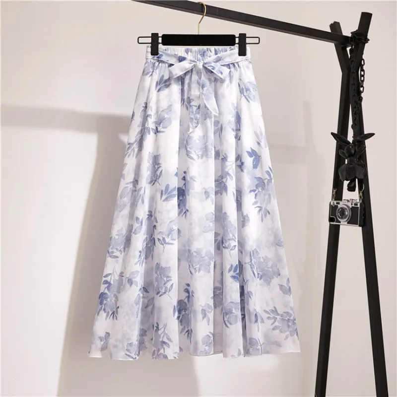 hoop skirt TFETTERS 22 Color Chiffon Floral Long Skirt Spring/summer 2020 New Bohemian Skirt  Long High Waist Beach Skirt Womens Clothing white denim skirt Skirts