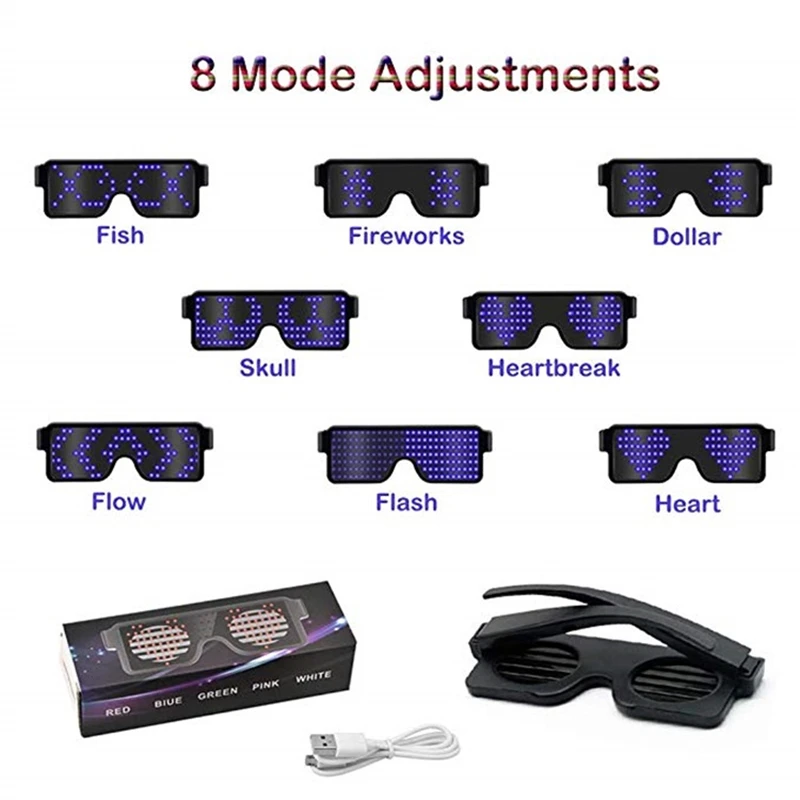 New Quick Flash Led Party Halloween Christmas Glasses USB charge Flashing Luminous Glasses Christmas Concert light Toys