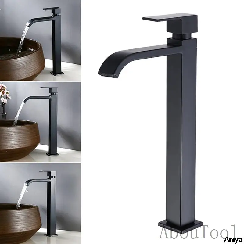 Waterfall Faucet Tall Basin Faucets Cold Water Tap Stainless Steel Bathroom Faucet Sink Washing