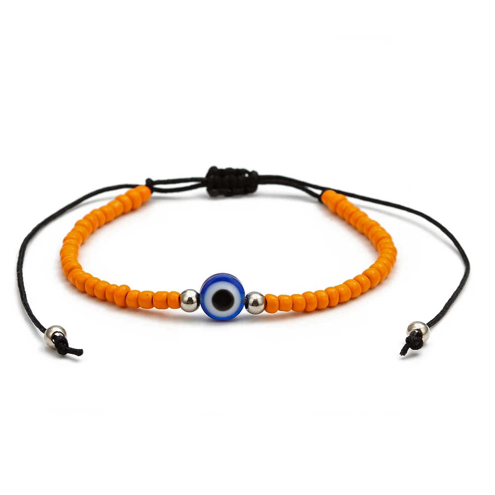 Lucky Eye Miyuki Bead синий браслет evil Eye Плетеный Браслет-цепочка Strand браслет регулируемые ювелирные изделия для женщин и мужчин EY6483 - Окраска металла: Orange