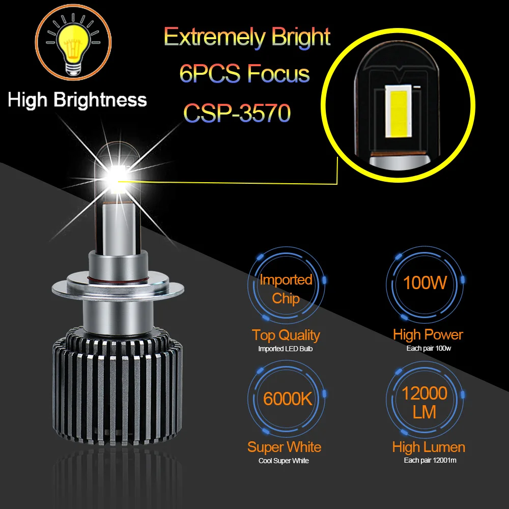 4 шт. CSP-6LED H1 H7 H8 H9 H11 HB3 9005 HB4 9006 9012 H4(Подол короче спереди и длиннее сзади) с CAN-BUS, яркие автомобильные лампы, лампы 70W 4500LM белого Авто лампы 12-24V