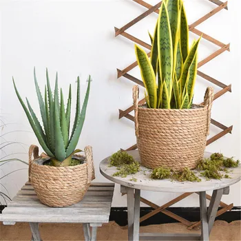 

Nordic Handmade Straw Storage Basket Rattan Floor Indoor Flower Pot Planter Crafts Decoration Home Living Room Flower Basket