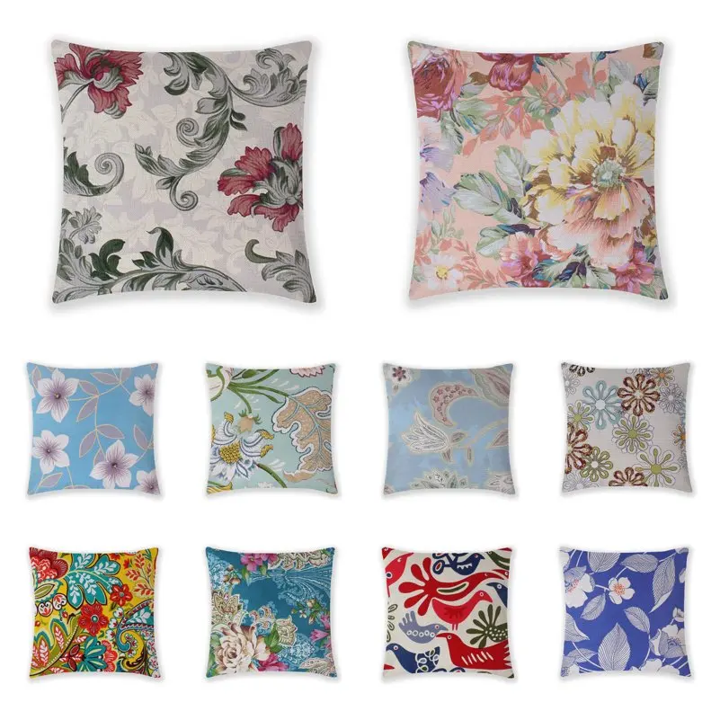 Vintage Flowers and Birds Cushion Cover Sofa Seat Pillowcase Living Room Home Decorative Accessories Pillow Cases 45x45cm