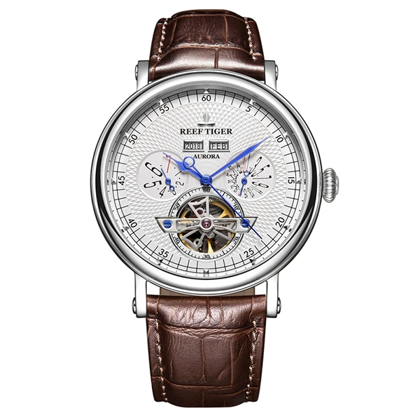 Риф Тигр/RT лучший бренд класса люкс Tourbillon часы для мужчин функциональные часы коричневый кожаный ремешок автоматические наручные часы RGA1903 - Цвет: RGA1903-YWS