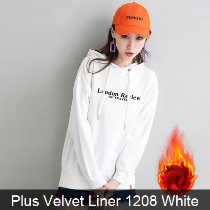 Winter 1208 White Толстовки и кофты Пуловеры Для женщин Осень и Зима капюшоном бархатным лайнером Толстовка средней длины Спортивная одежда1 - Цвет: Winter 1208 White