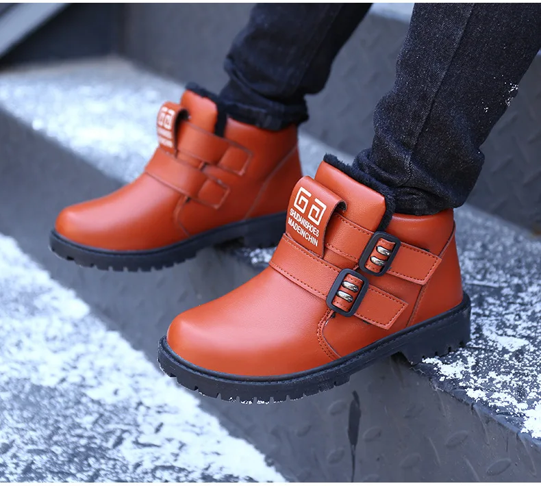 Children's shoes autumn and winter2019 children's shoes boys plus velvet cotton shoes leather kids snow boots girls Martin boots