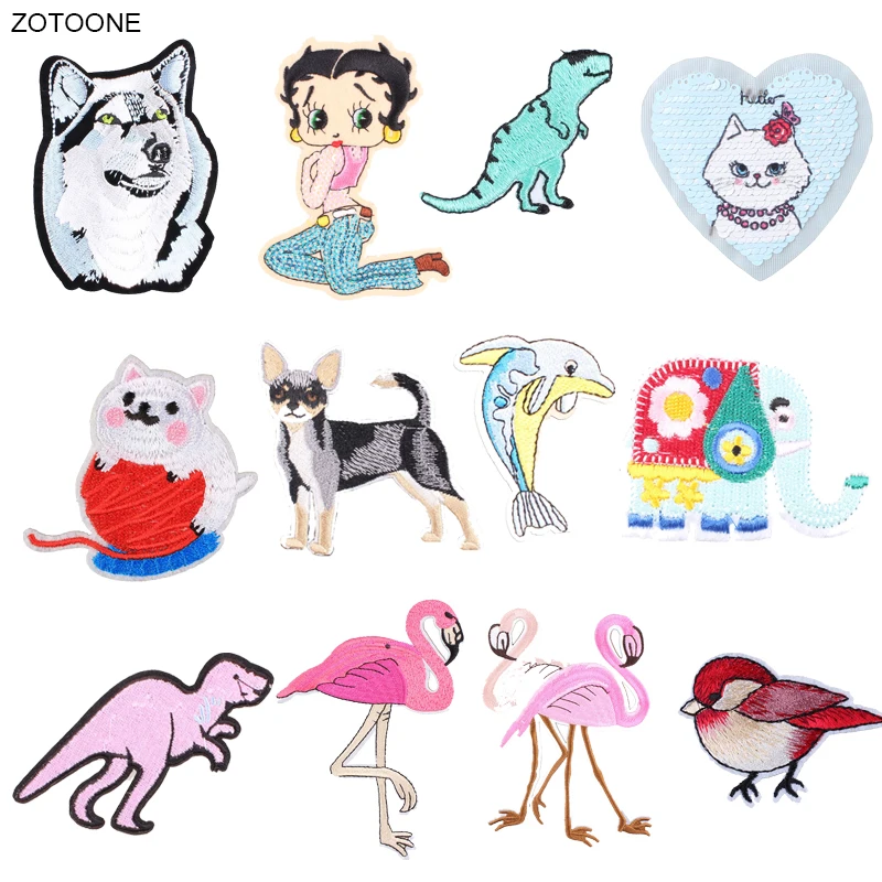 ZOTOONE Железный На милый Фламинго динозавра нашивки в форме собак для одежды джинсы